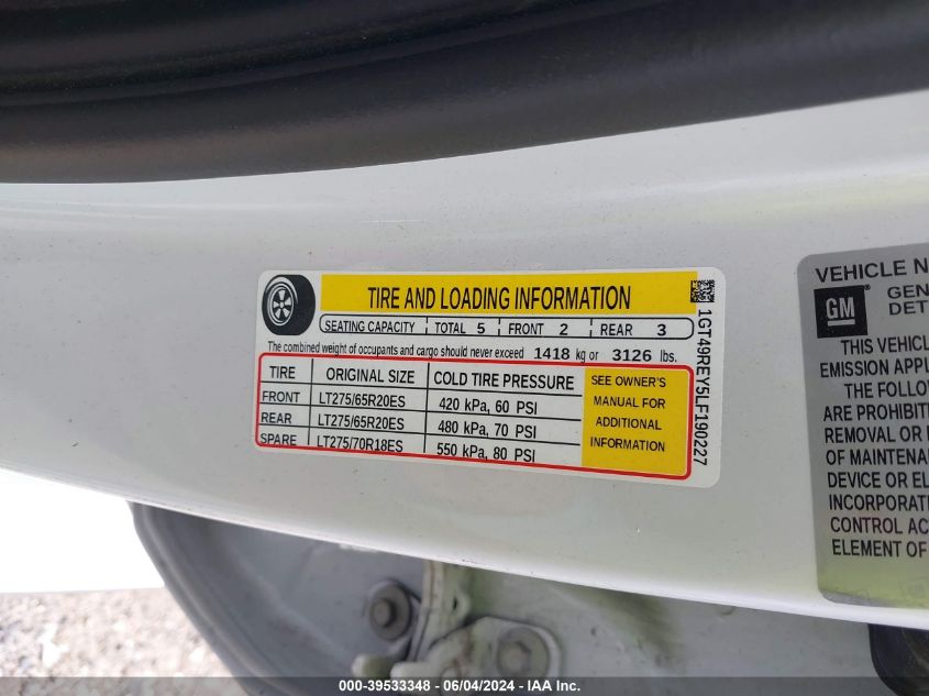 2020 GMC Sierra 2500Hd 4Wd Standard Bed Denali VIN: 1GT49REY5LF190227 Lot: 39533348