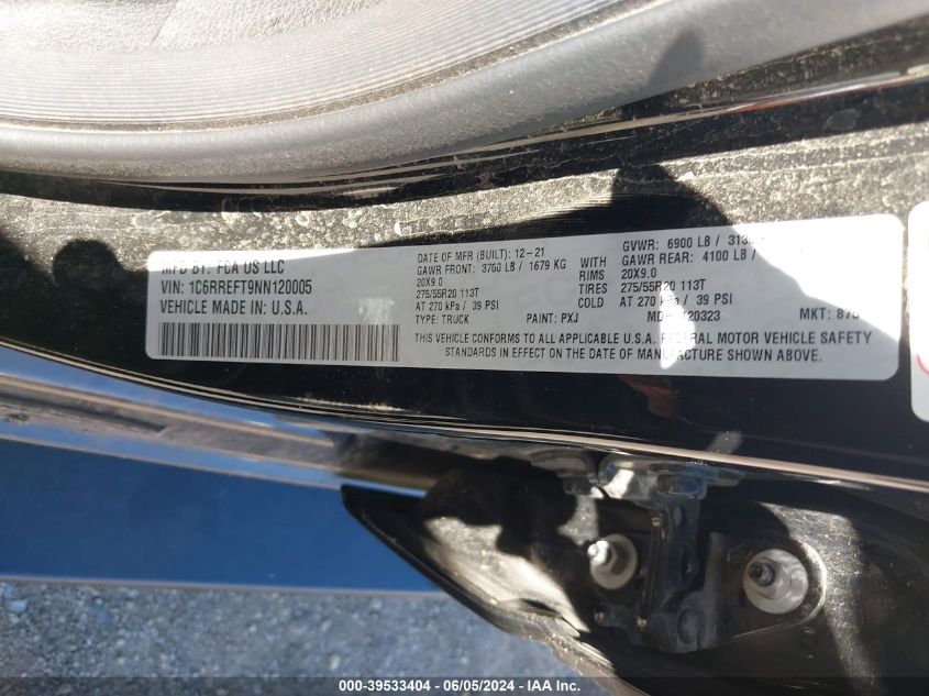 2022 Ram 1500 Big Horn 4X2 5'7 Box VIN: 1C6RREFT9NN120005 Lot: 39533404