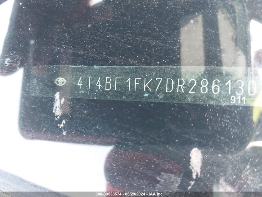 2013 Toyota Camry Xle VIN: 4T4BF1FK7DR286130 Lot: 39533574