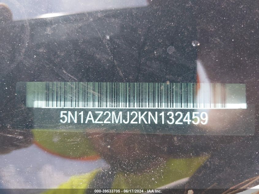 2019 Nissan Murano Sl VIN: 5N1AZ2MJ2KN132459 Lot: 39533705