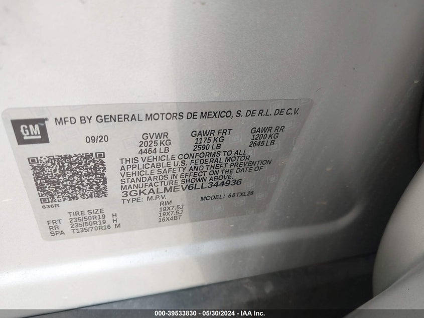 2020 GMC TERRAIN SLE - 3GKALMEV6LL344936