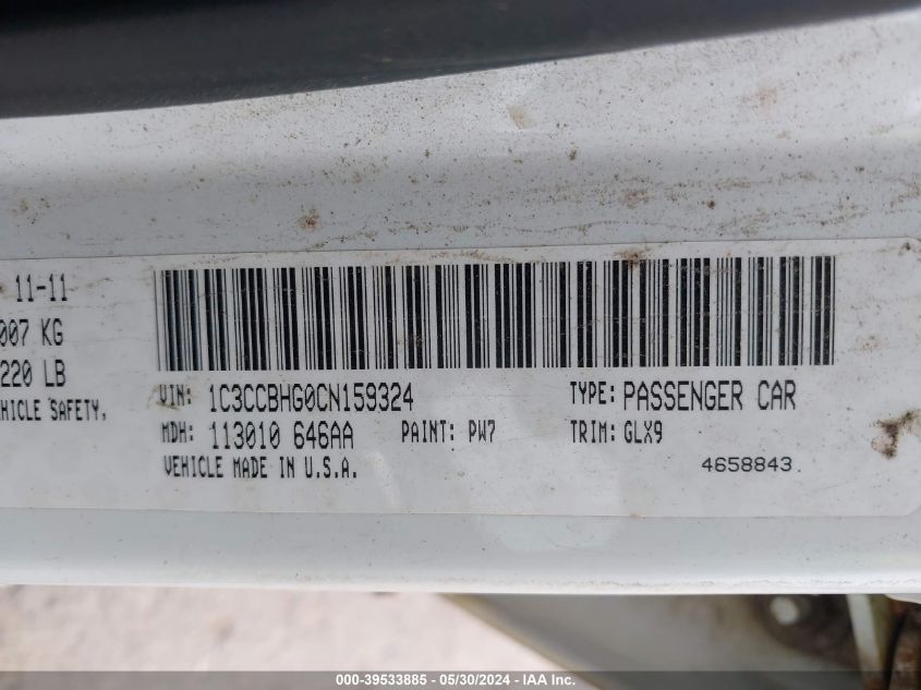 2012 Chrysler 200 S VIN: 1C3CCBHG0CN159324 Lot: 39533885