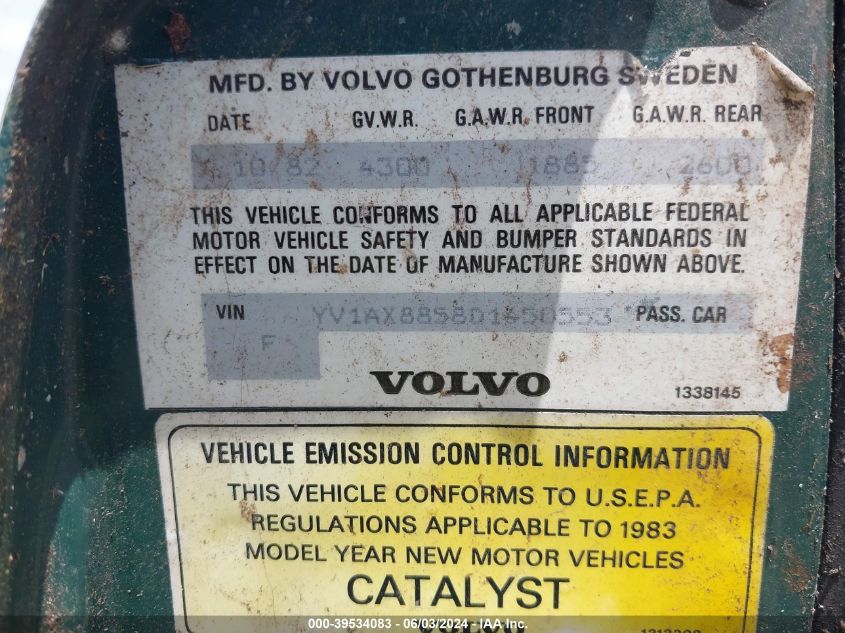 1983 Volvo 245 Dl/Gl VIN: YV1AX8858D1450553 Lot: 39534083