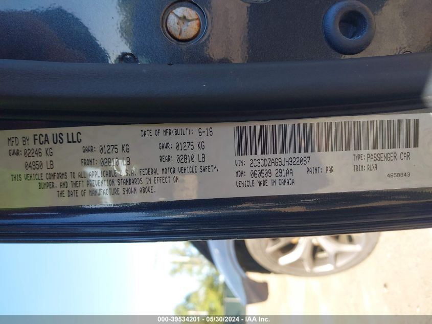 2018 Dodge Challenger Sxt Plus VIN: 2C3CDZAG9JH322087 Lot: 39534201