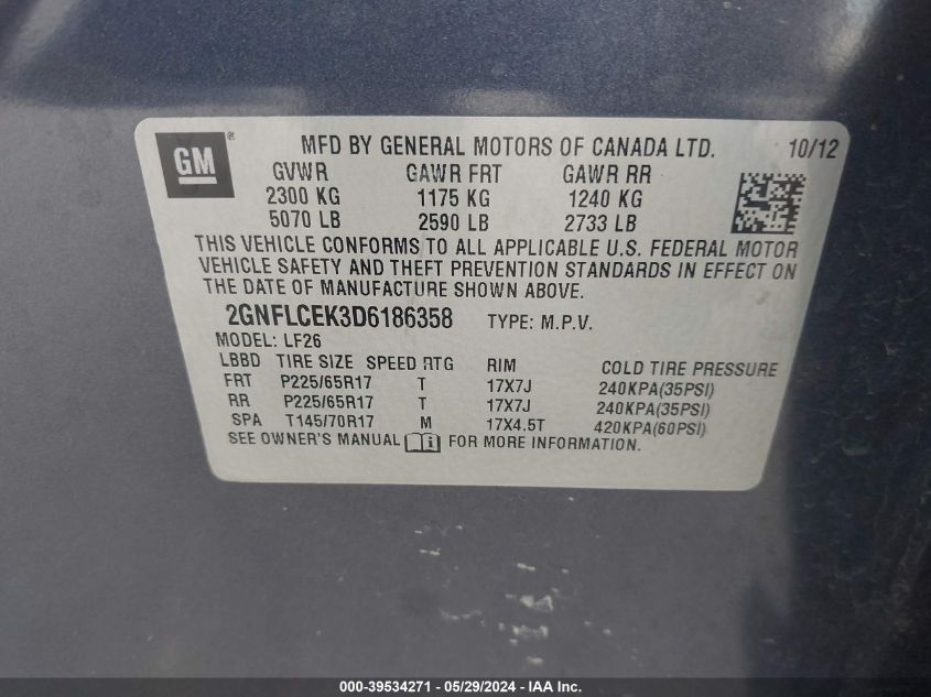 2GNFLCEK3D6186358 2013 Chevrolet Equinox Ls