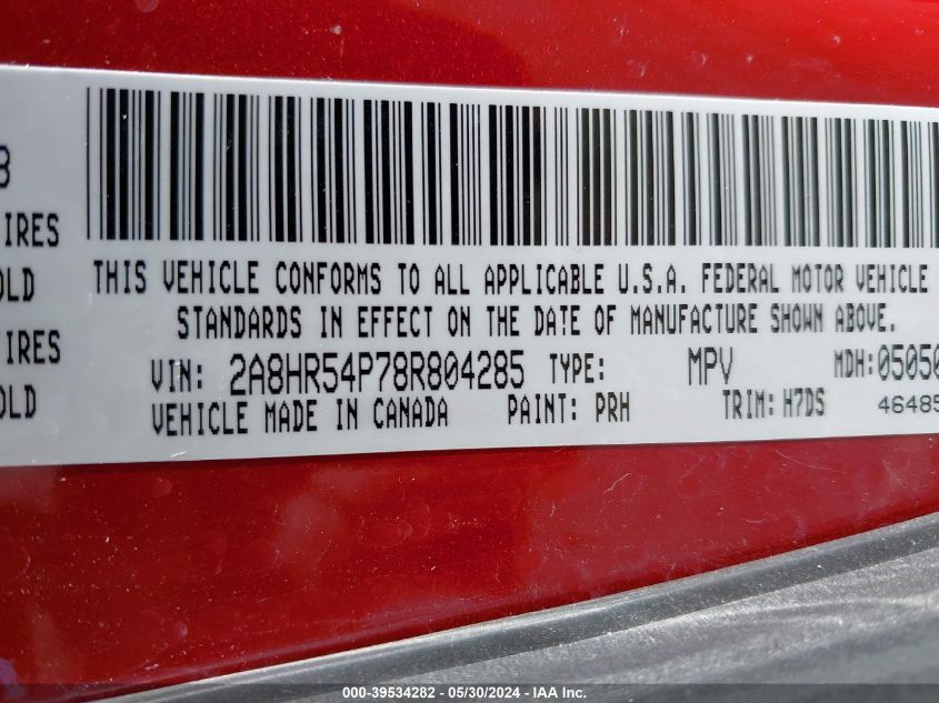 2008 Chrysler Town & Country Touring VIN: 2A8HR54P78R804285 Lot: 39534282