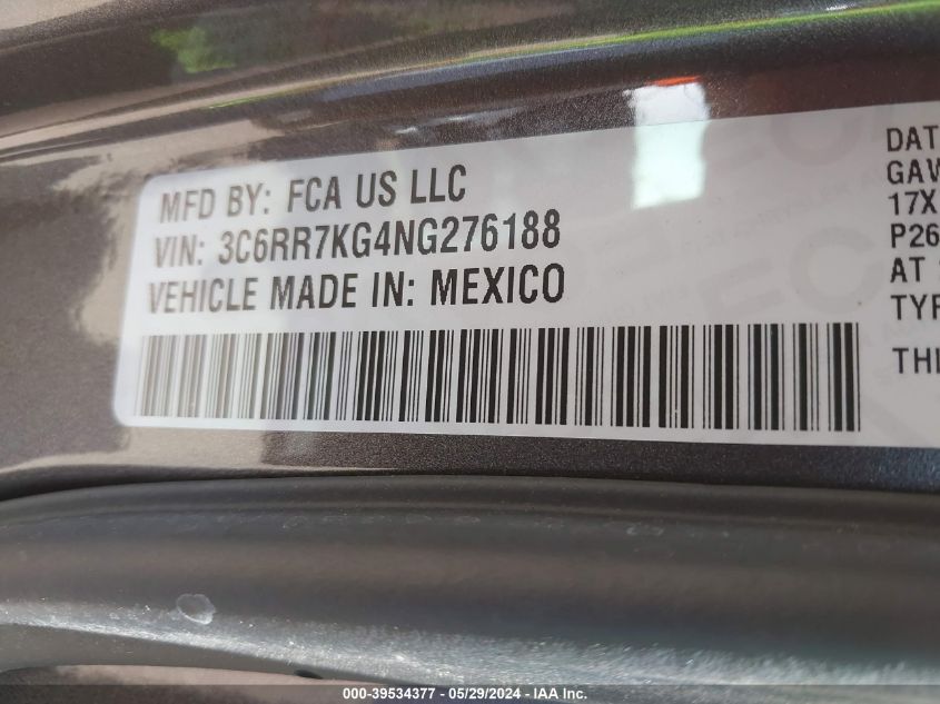 2022 Ram 1500 Classic Tradesman 4X4 5'7 Box VIN: 3C6RR7KG4NG276188 Lot: 39534377