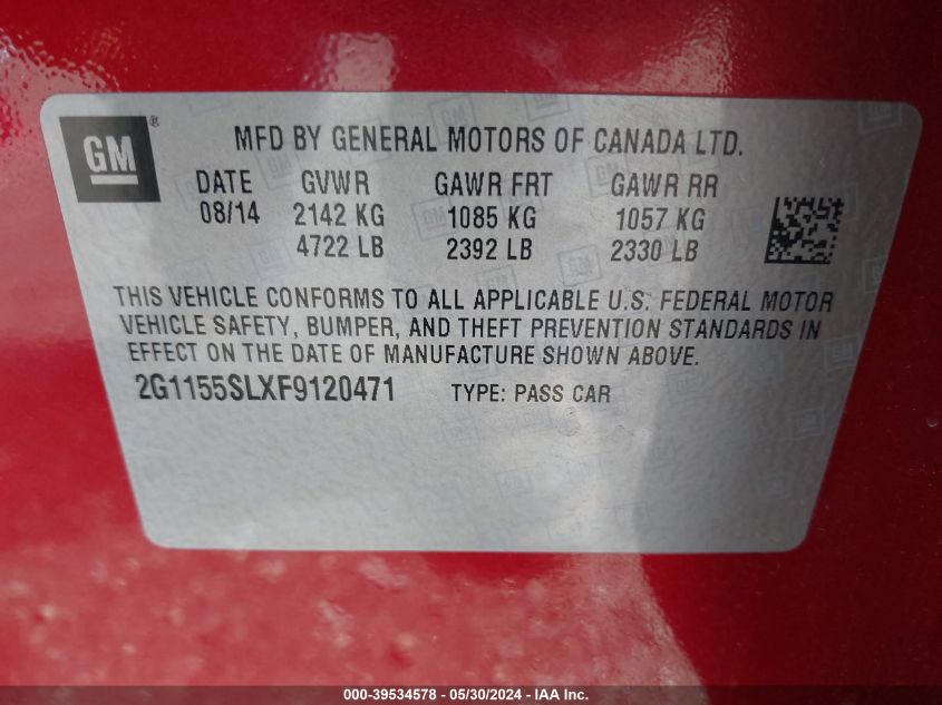 2015 Chevrolet Impala 1Lz VIN: 2G1155SLXF9120471 Lot: 39534578