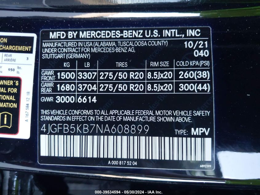 2022 Mercedes-Benz Gle 450 4Matic VIN: 4JGFB5KB7NA608899 Lot: 39534594