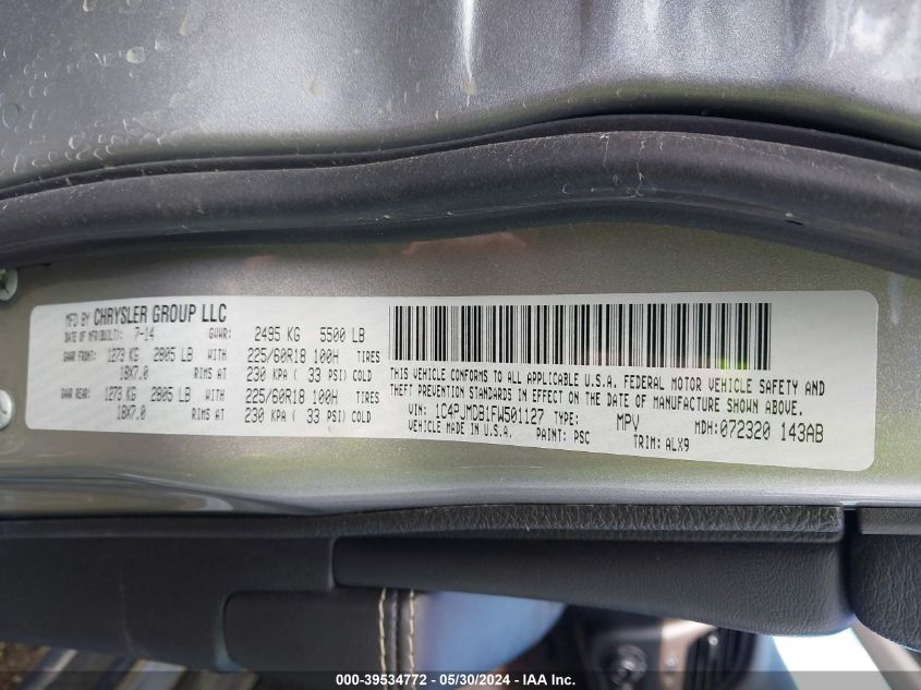 2015 Jeep Cherokee Limited VIN: 1C4PJMDB1FW501127 Lot: 39534772