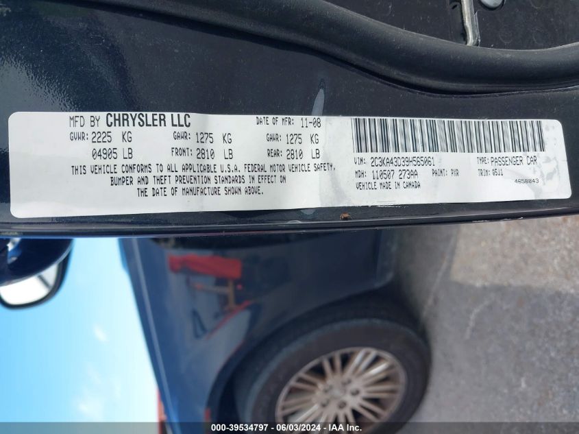 2009 Chrysler 300 Lx VIN: 2C3KA43D39H565061 Lot: 39534797