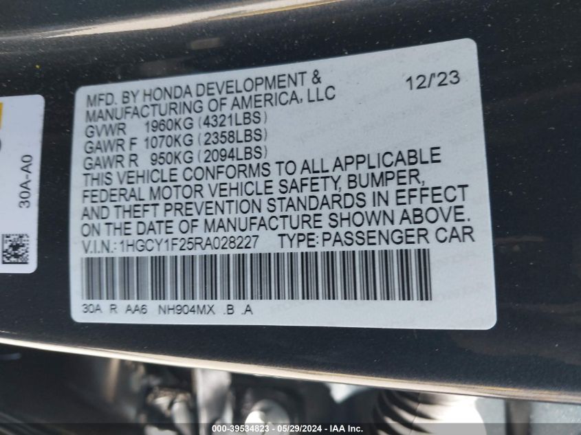 1HGCY1F25RA028227 2024 Honda Accord Lx