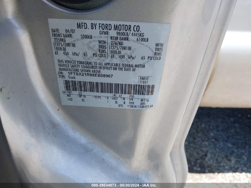 2008 Ford F250 Super Duty VIN: 1FTSX21R98EB08967 Lot: 39534873