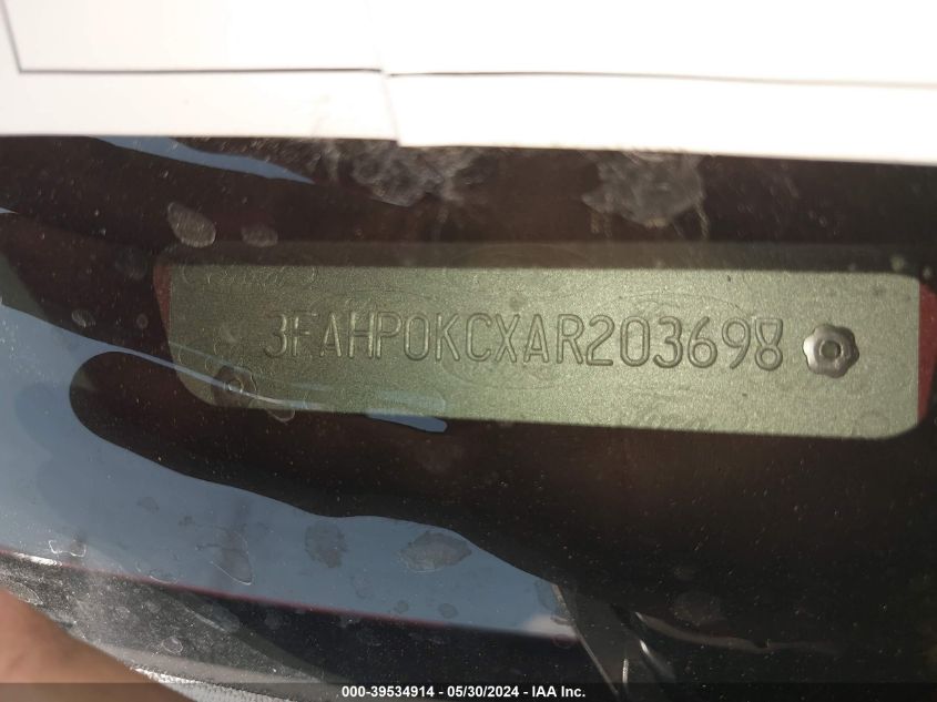 2010 Ford Fusion Sport VIN: 3FAHP0KCXAR203698 Lot: 39534914