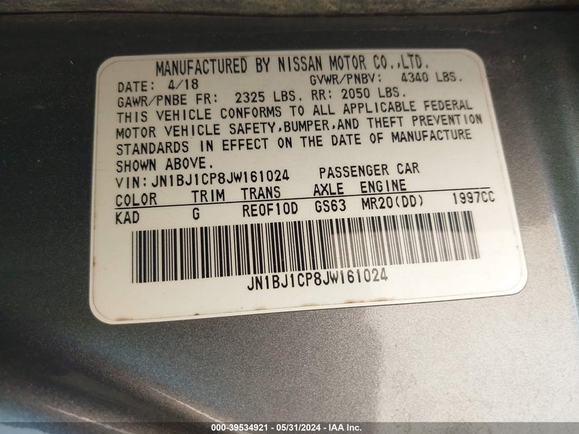 2018 Nissan Rogue Sport S VIN: JN1BJ1CP8JW161024 Lot: 39534921