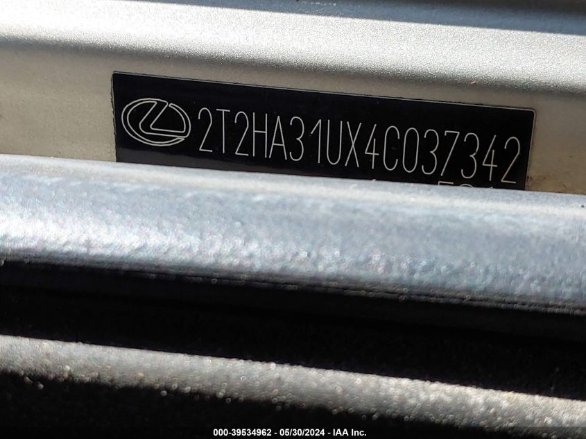 2004 Lexus Rx 330 VIN: 2T2HA31UX4C037342 Lot: 39534962