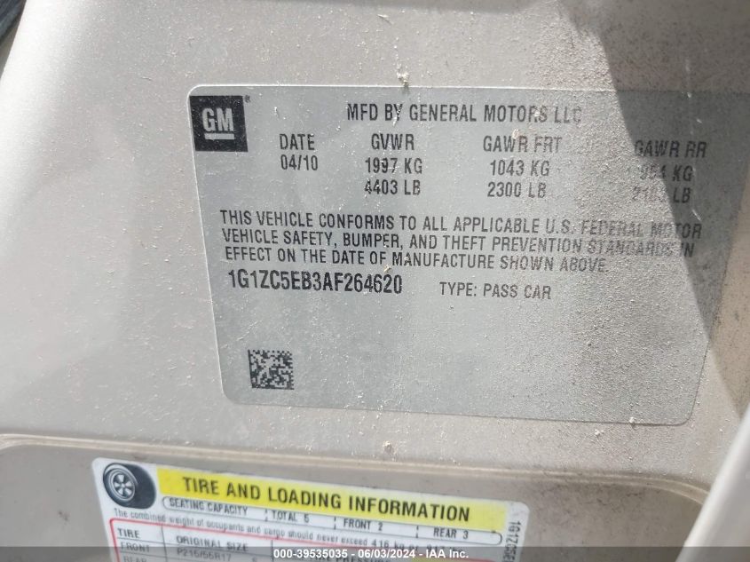 2010 Chevrolet Malibu Lt VIN: 1G1ZC5EB3AF264620 Lot: 39535035