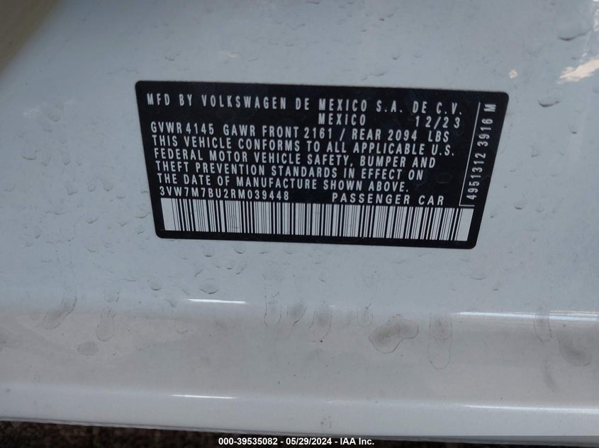2024 Volkswagen Jetta 1.5T Se VIN: 3VW7M7BU2RM039448 Lot: 39535082