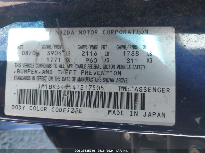 2004 Mazda Mazda3 S VIN: JM1BK343541217505 Lot: 39535740