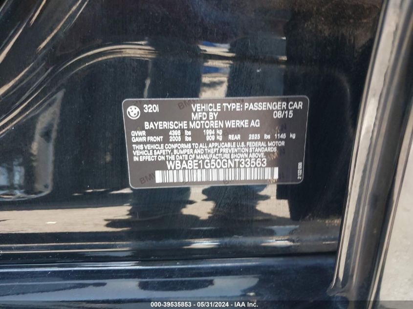 2016 BMW 320I VIN: WBA8E1G50GNT33563 Lot: 39535853
