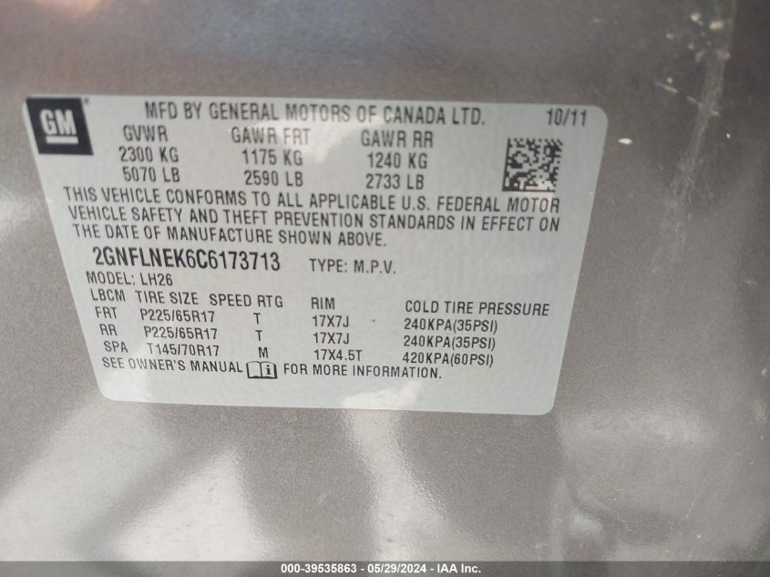 2GNFLNEK6C6173713 2012 Chevrolet Equinox 2Lt