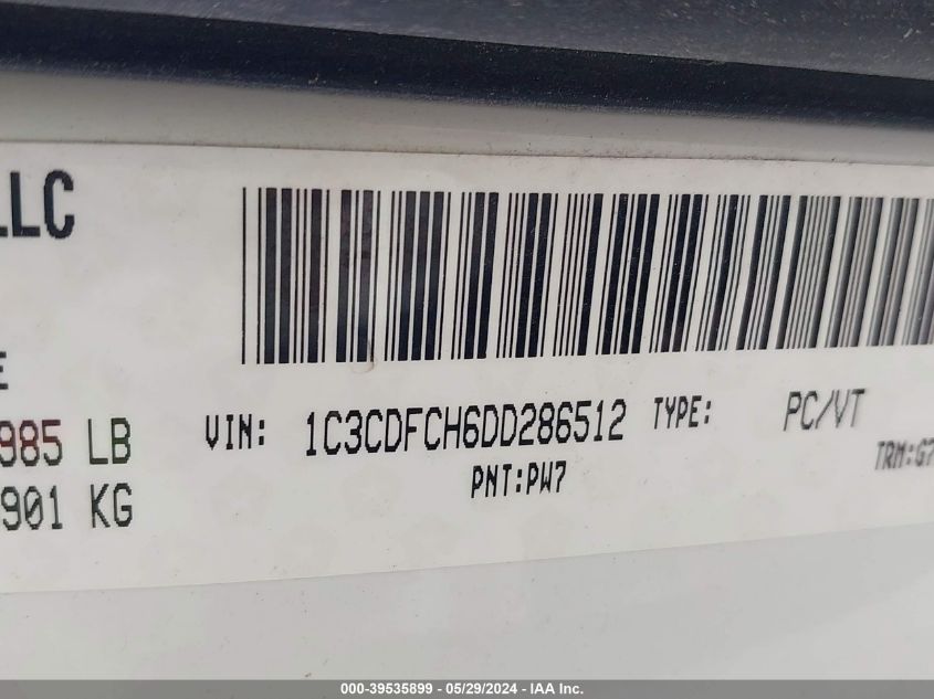 2013 Dodge Dart Limited/Gt VIN: 1C3CDFCH6DD286512 Lot: 39535899