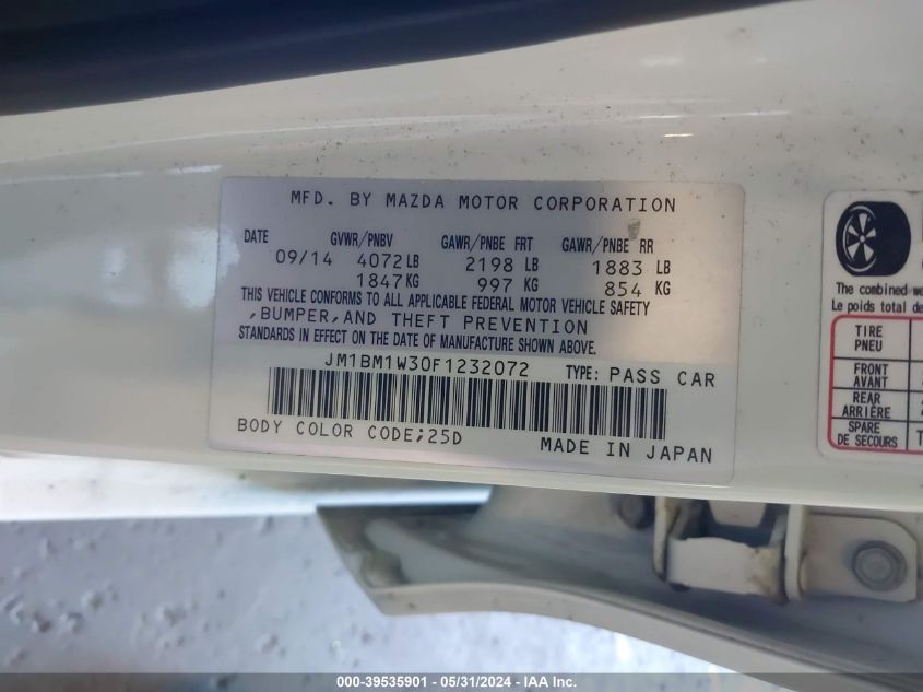 2015 Mazda Mazda3 S Grand Touring VIN: JM1BM1W30F1232072 Lot: 39535901