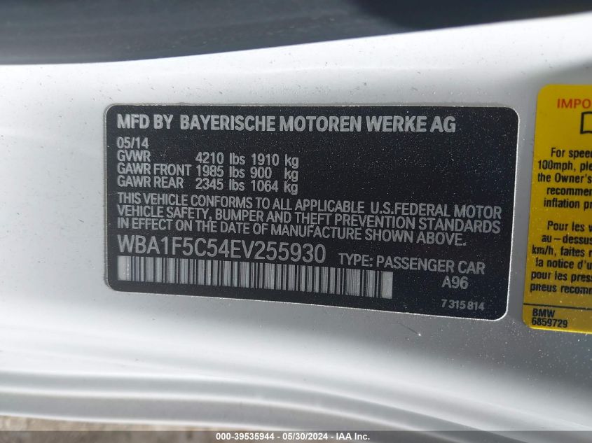 2014 BMW 228I VIN: WBA1F5C54EV255930 Lot: 39535944