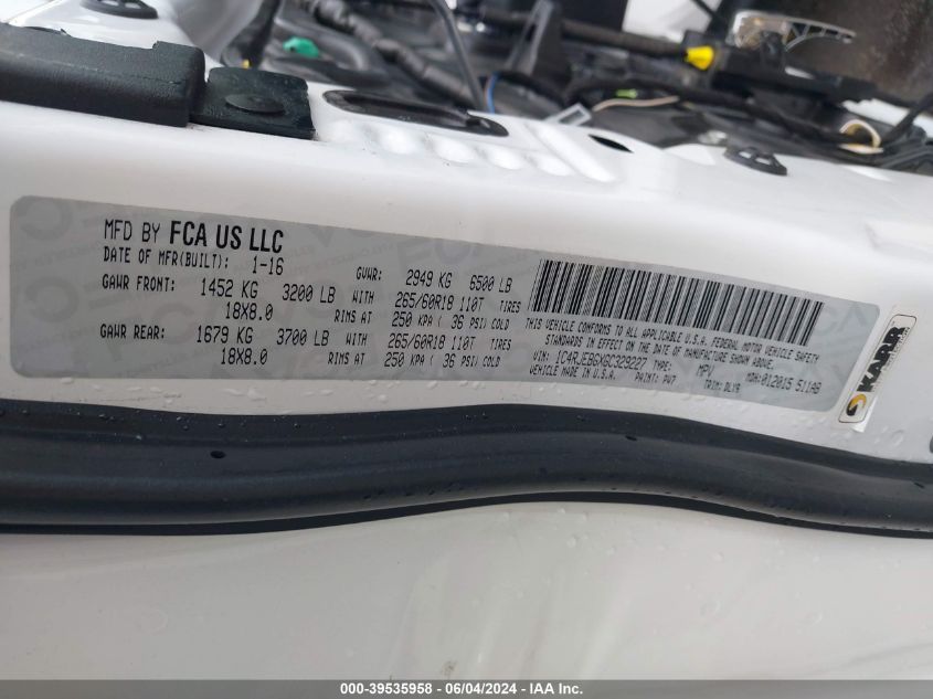 2016 Jeep Grand Cherokee Limited VIN: 1C4RJEBGXGC329227 Lot: 39535958