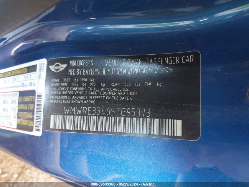 2005 Mini Cooper S VIN: WMWRE33465TG95373 Lot: 39535968