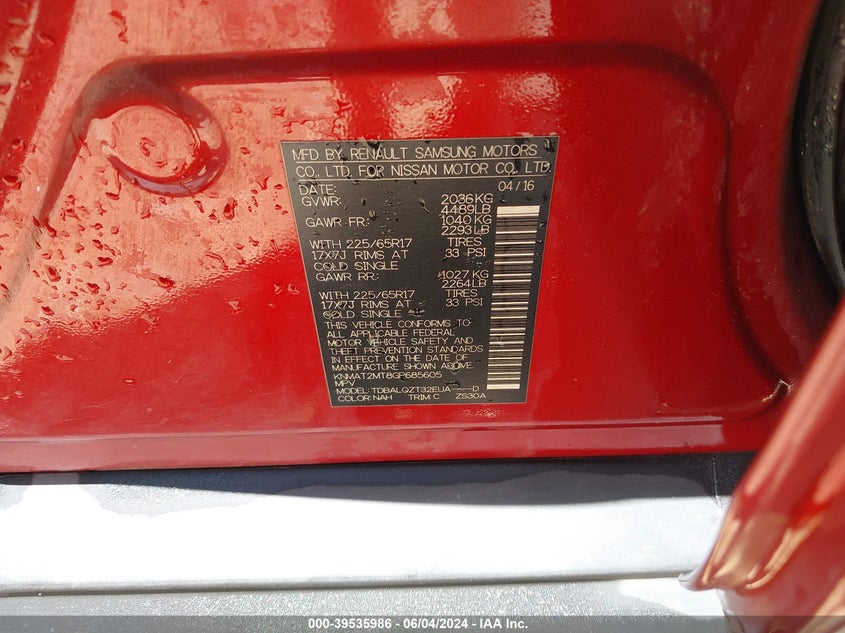 2016 Nissan Rogue Sv VIN: KNMAT2MT8GP685605 Lot: 39535986