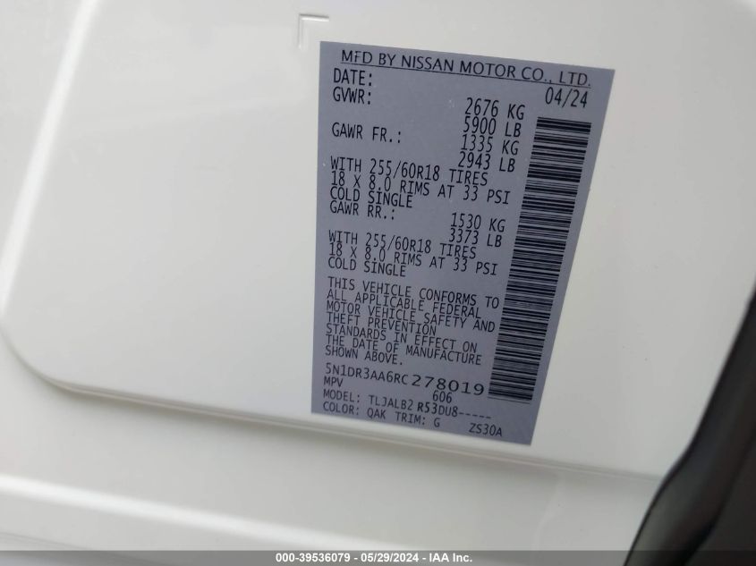 2024 NISSAN PATHFINDER S - 5N1DR3AA6RC278019