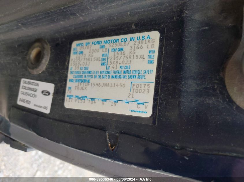 1988 Ford F150 VIN: 1FTDF15H6JNA11450 Lot: 39536346