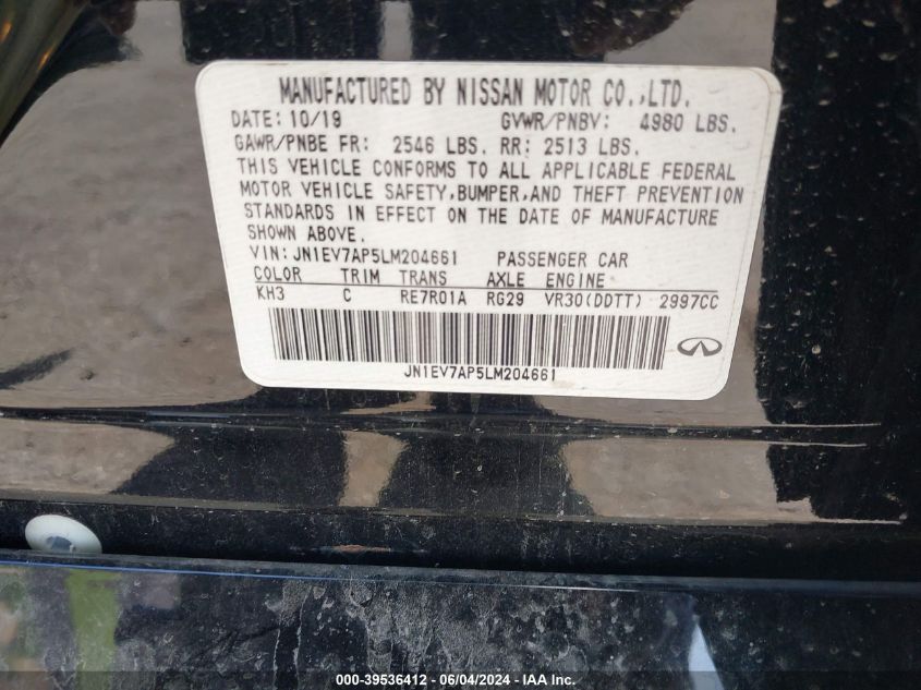 2020 Infiniti Q50 Luxe VIN: JN1EV7AP5LM204661 Lot: 39536412