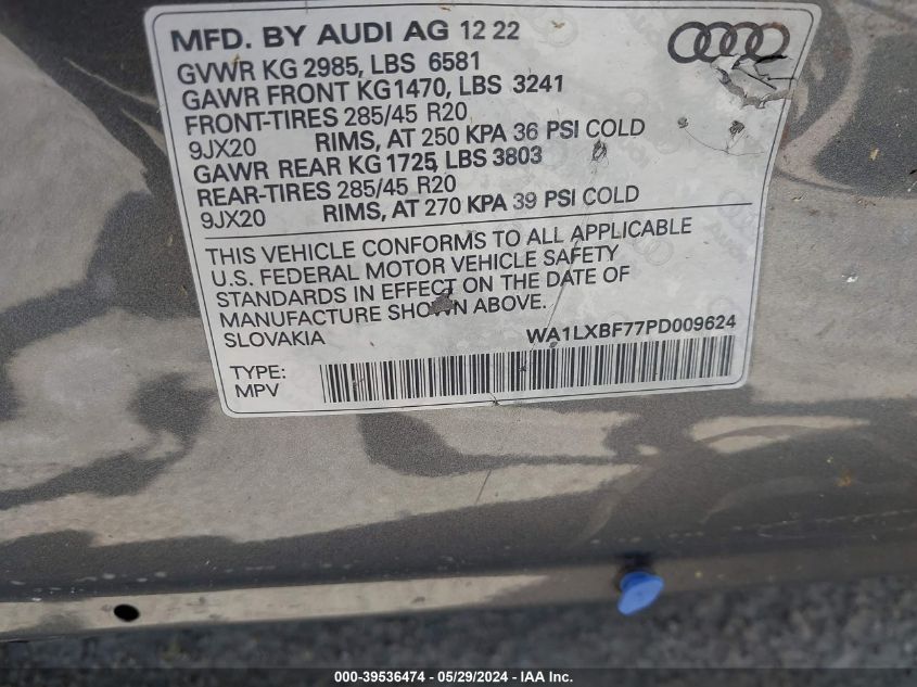 2023 Audi Q7 Premium Plus 55 Tfsi Quattro Tiptronic VIN: WA1LXBF77PD009624 Lot: 39536474