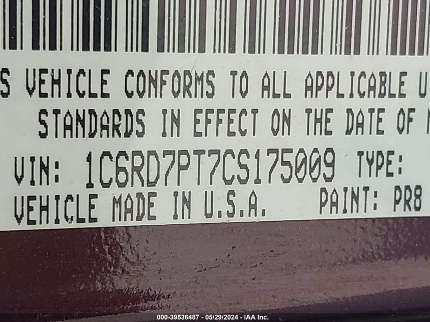 2012 Ram 1500 Laramie Longhorn/Limited Edition VIN: 1C6RD7PT7CS175009 Lot: 39536487