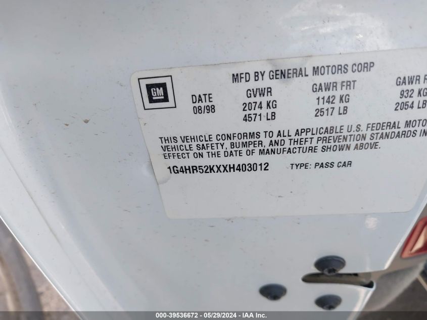 1999 Buick Lesabre Limited Cmi VIN: 1G4HR52KXXH403012 Lot: 39536672