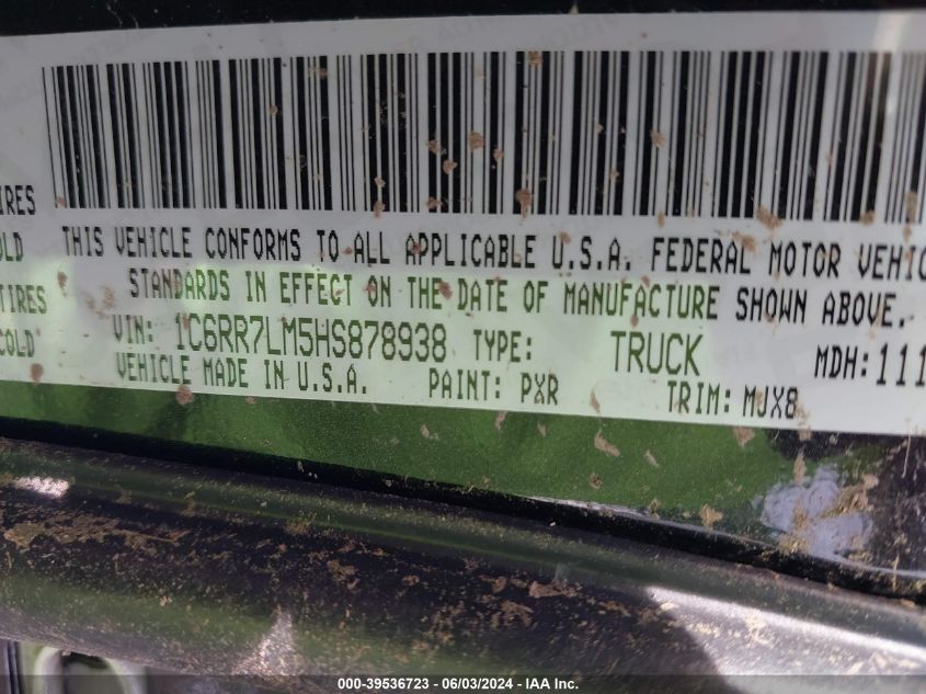 2017 Ram 1500 Big Horn 4X4 5'7 Box VIN: 1C6RR7LM5HS878938 Lot: 39536723