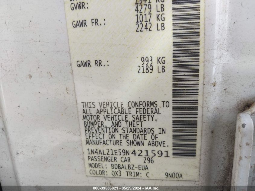 2009 Nissan Altima 2.5 S VIN: 1N4AL21E59N421591 Lot: 39536821