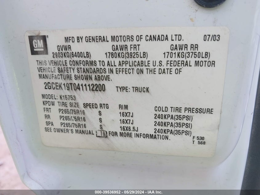 2004 Chevrolet Silverado 1500 Z71 VIN: 2GCEK19T041112200 Lot: 39536952