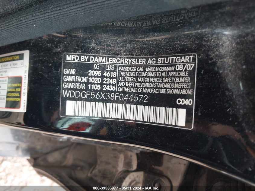 2008 Mercedes-Benz C 350 Sport VIN: WDDGF56X38F044572 Lot: 39536977