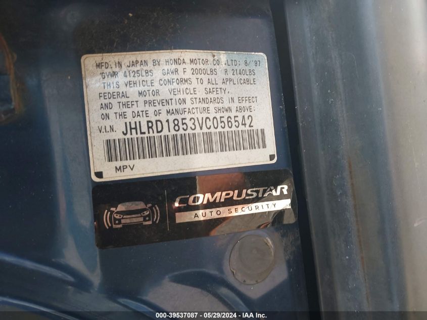 1997 Honda Cr-V VIN: JHLRD1853VC056542 Lot: 39537087
