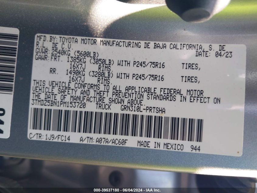 2023 Toyota Tacoma Sr5 V6 VIN: 3TMDZ5BN1PM153720 Lot: 39537180