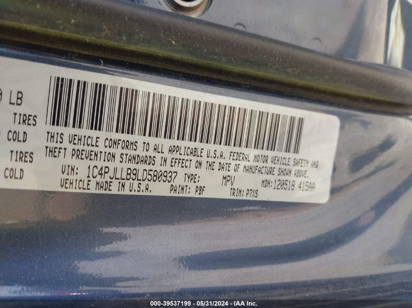 2020 Jeep Cherokee Latitude Plus Fwd VIN: 1C4PJLLB9LD580937 Lot: 39537199