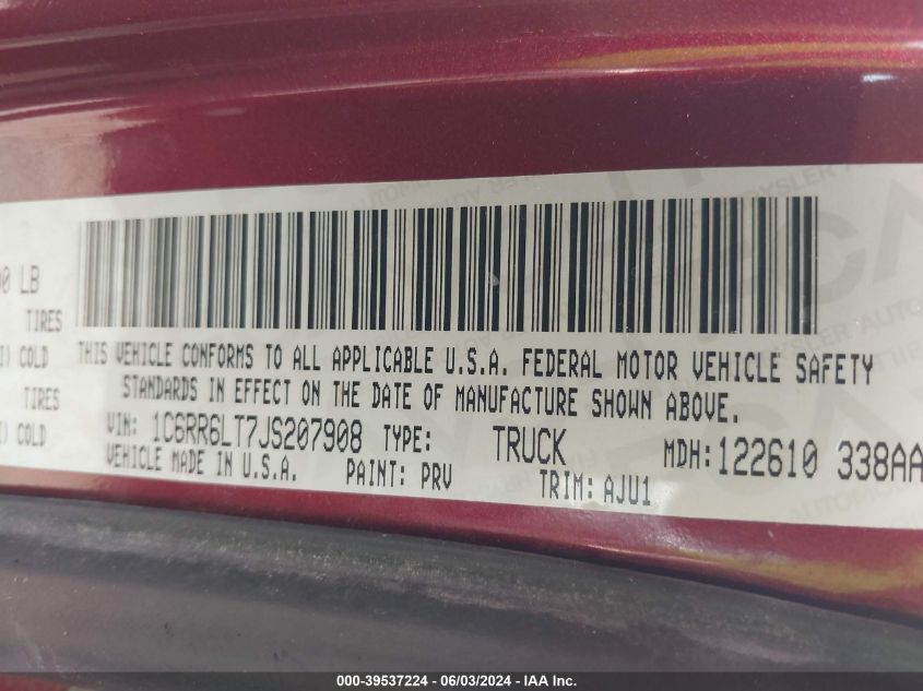 2018 Ram 1500 Lone Star Silver 4X2 5'7 Box VIN: 1C6RR6LT7JS207908 Lot: 39537224