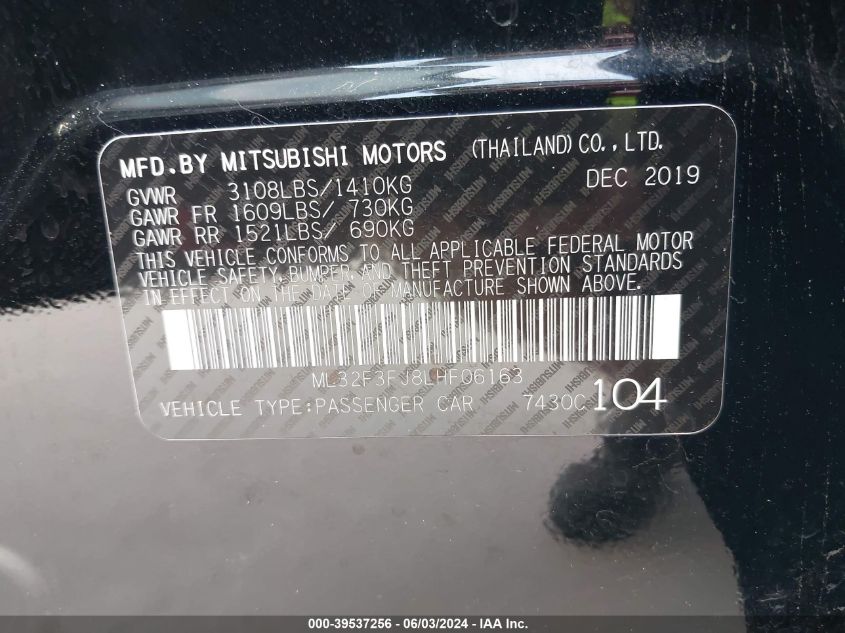 ML32F3FJ8LHF06163 2020 Mitsubishi Mirage G4 Es