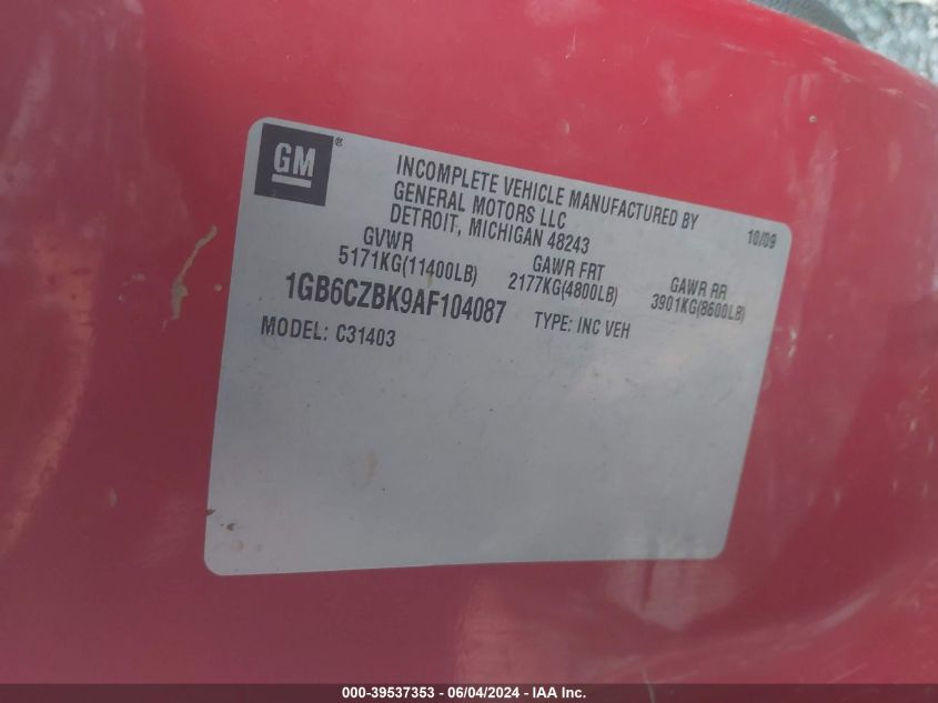 2010 Chevrolet Silverado 3500Hd Chassis Work Truck VIN: 1GB6CZBK9AF104087 Lot: 39537353