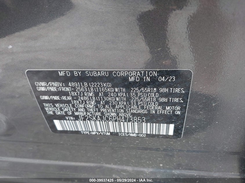 2023 Subaru Forester Sport VIN: JF2SKAJC6PH473853 Lot: 39537425