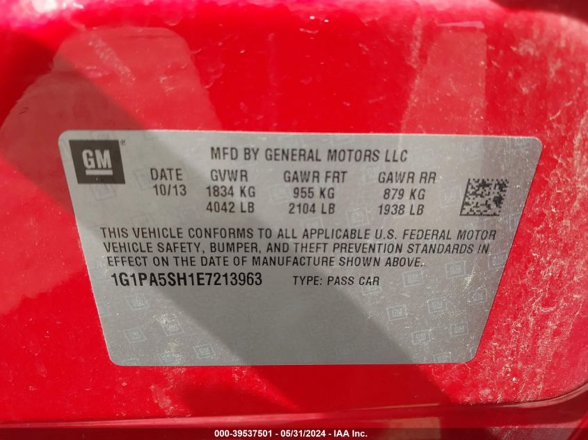 2014 Chevrolet Cruze Ls Auto VIN: 1G1PA5SH1E7213963 Lot: 39537501