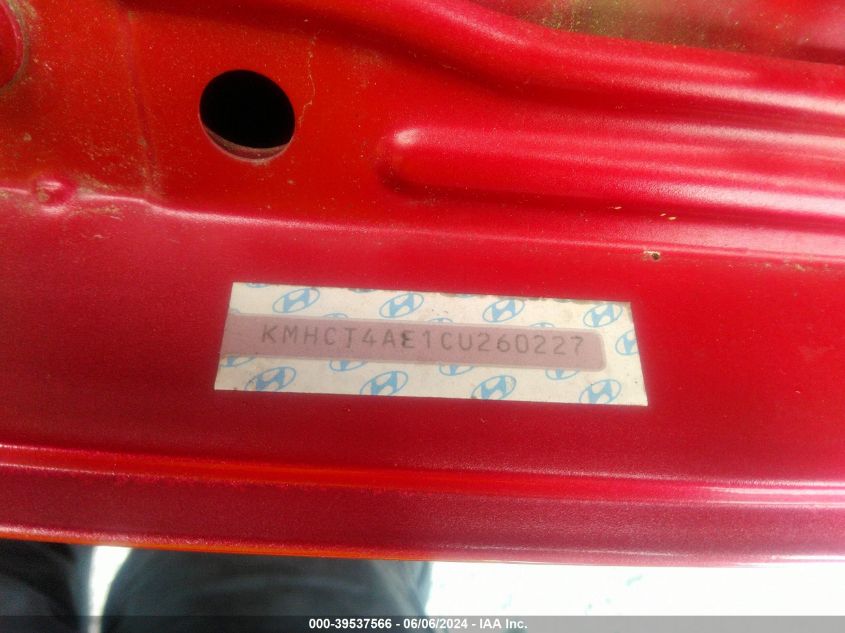 2012 Hyundai Accent Gls VIN: KMHCT4AE1CU260227 Lot: 39537566
